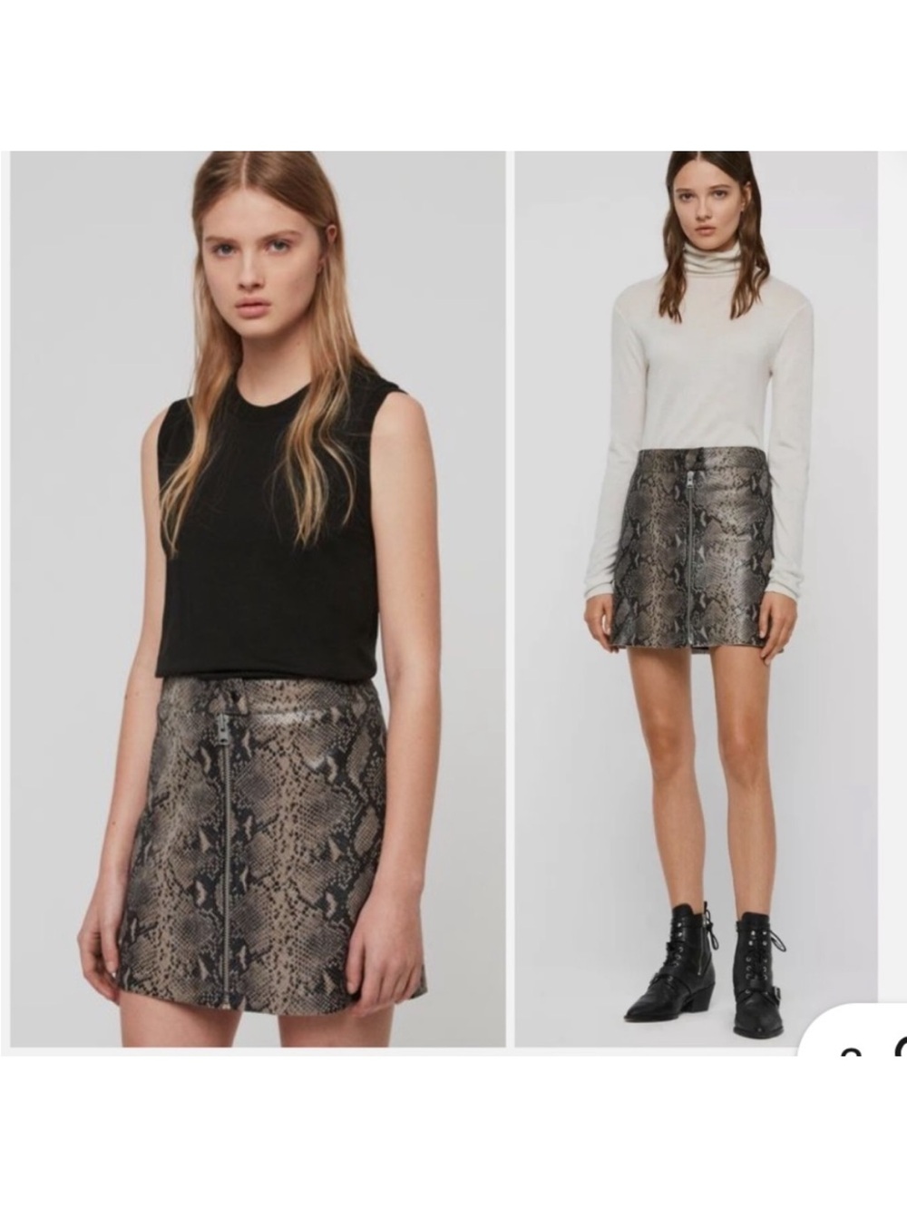 ALL SAINTS LENA OBA LEATHER SNAKE PRINT SKIRT